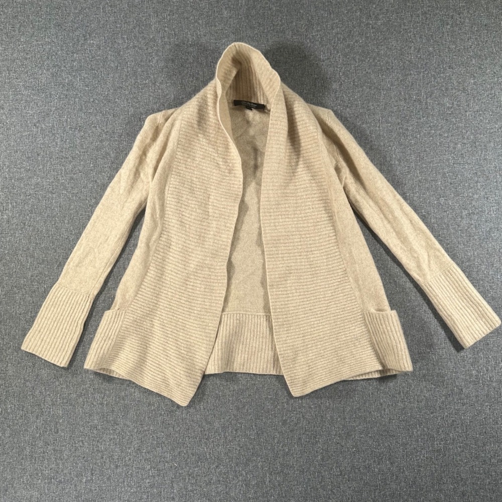Saks Fifth Avenue Cashmere Cardigan Sweater Womens Small Beige Shawl Collar